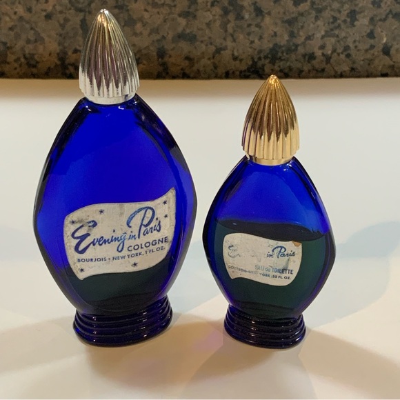 Evening In Paris Bottle Cobalt Blue Glass Lot Vintage 40s - Picture 1 of 4